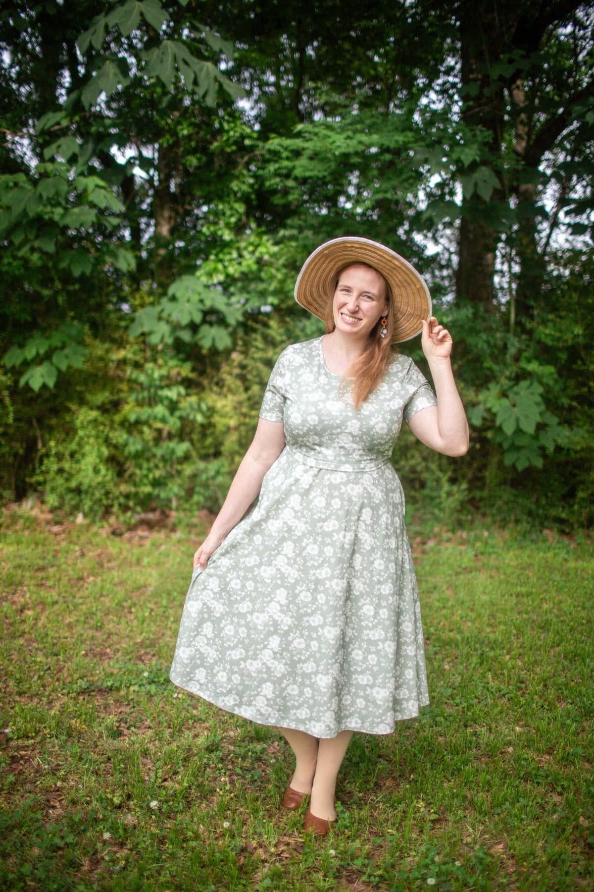 Sage Blossom Cotton Twirl Dress
