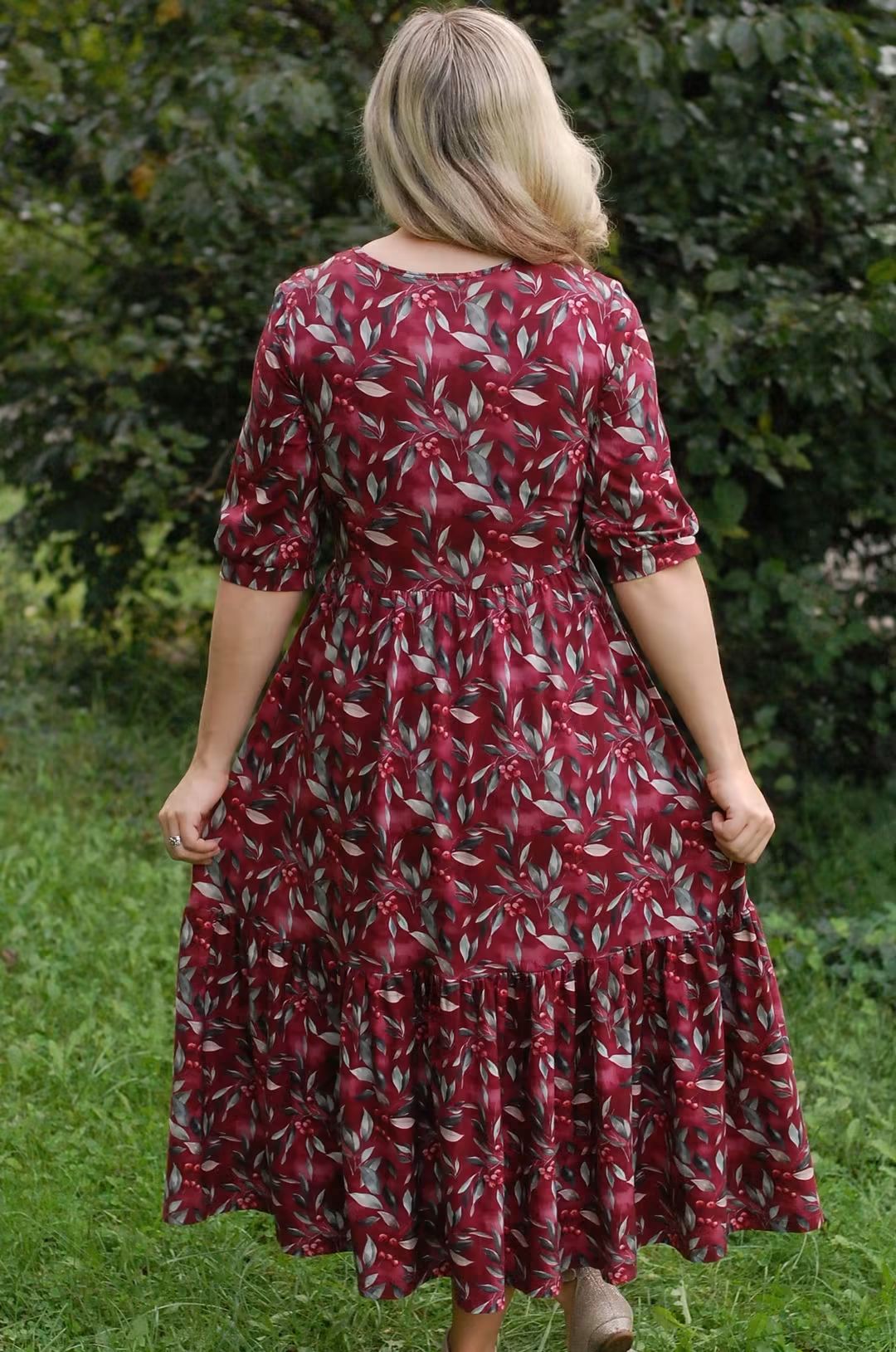 Pre-Order "Winterberry"  Cotton Homestead Ruffle Dress with 3/4 Removable Bow Sleeves
