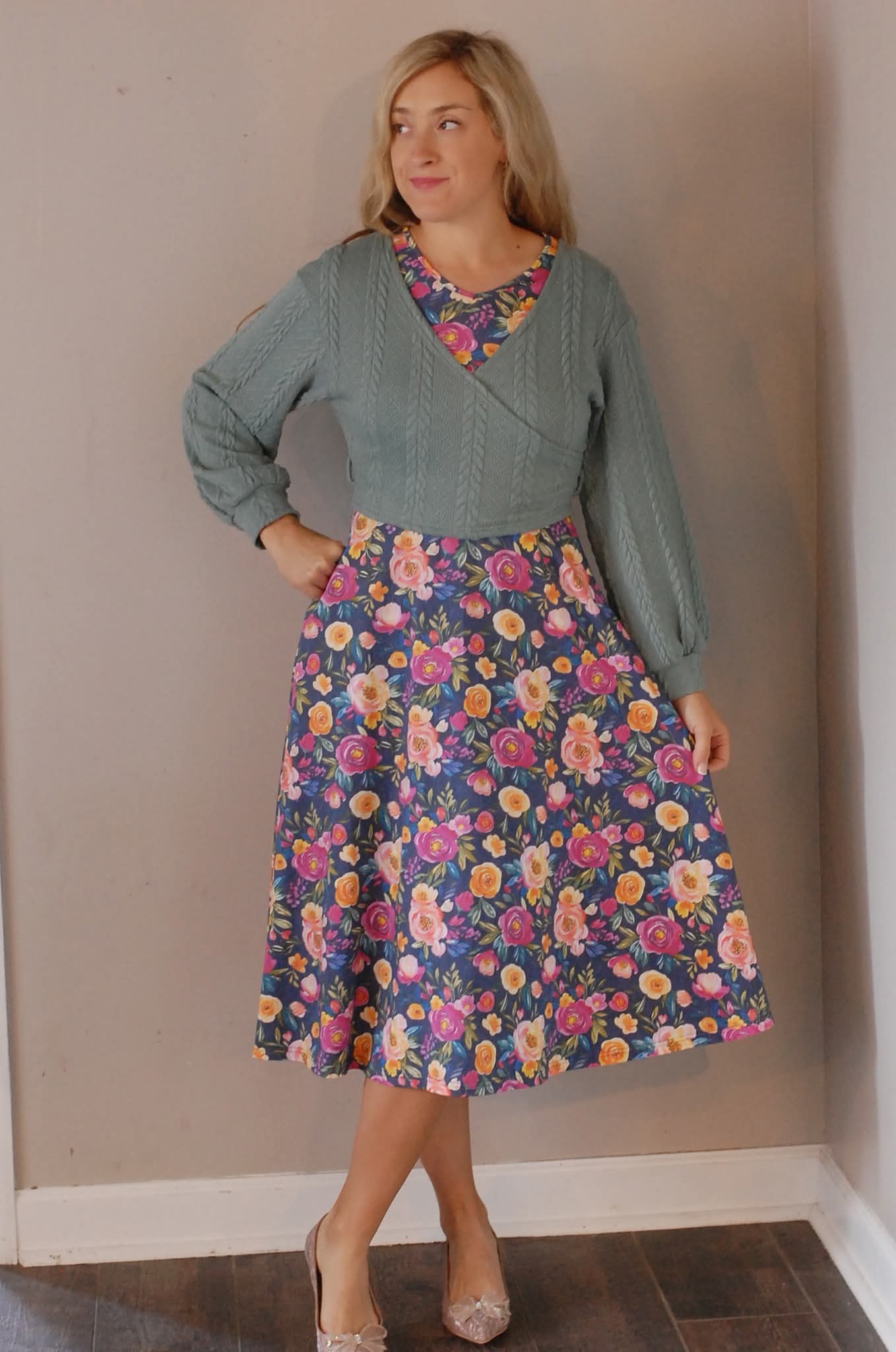 Pre-Order Jeweled Blooms Cotton V-Neck Twirl Dress