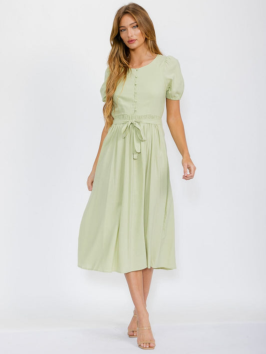 Button Up Elastic Waist Maxi Dress