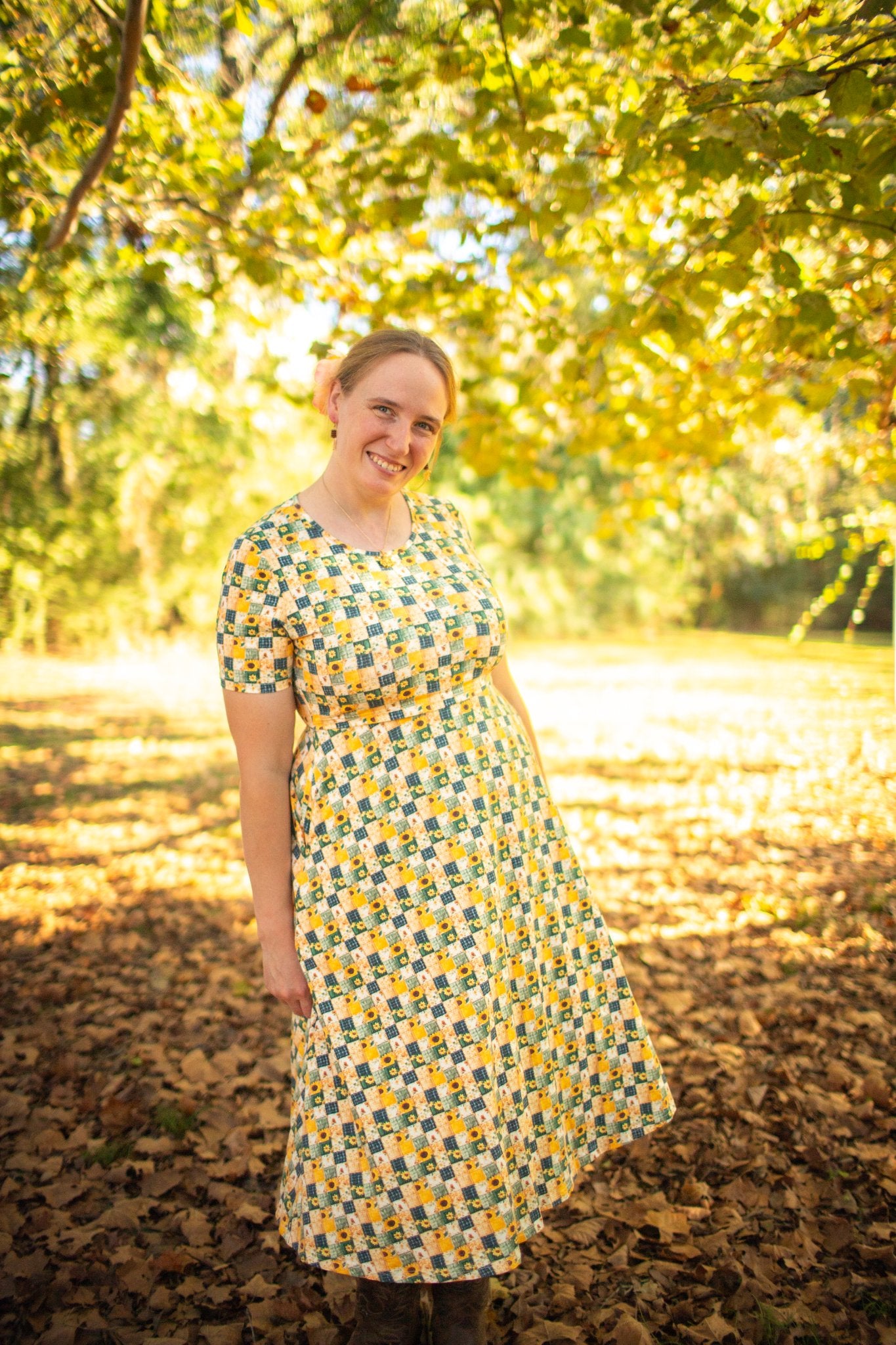 Cotton Sunflower Patchwork Nursing Friendly Twirl Dress