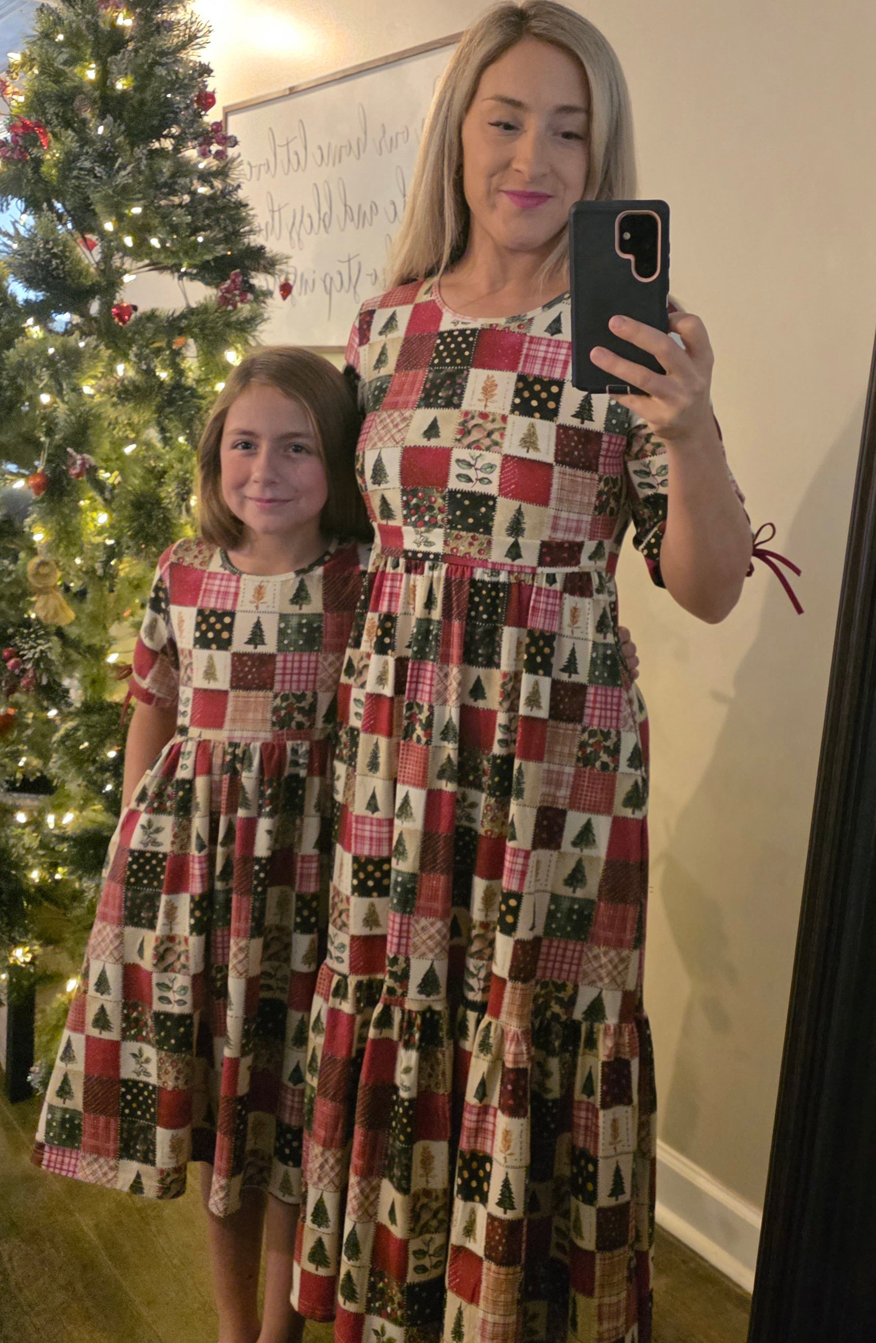 Holiday Patchwork Cotton Tiered Midi Dress