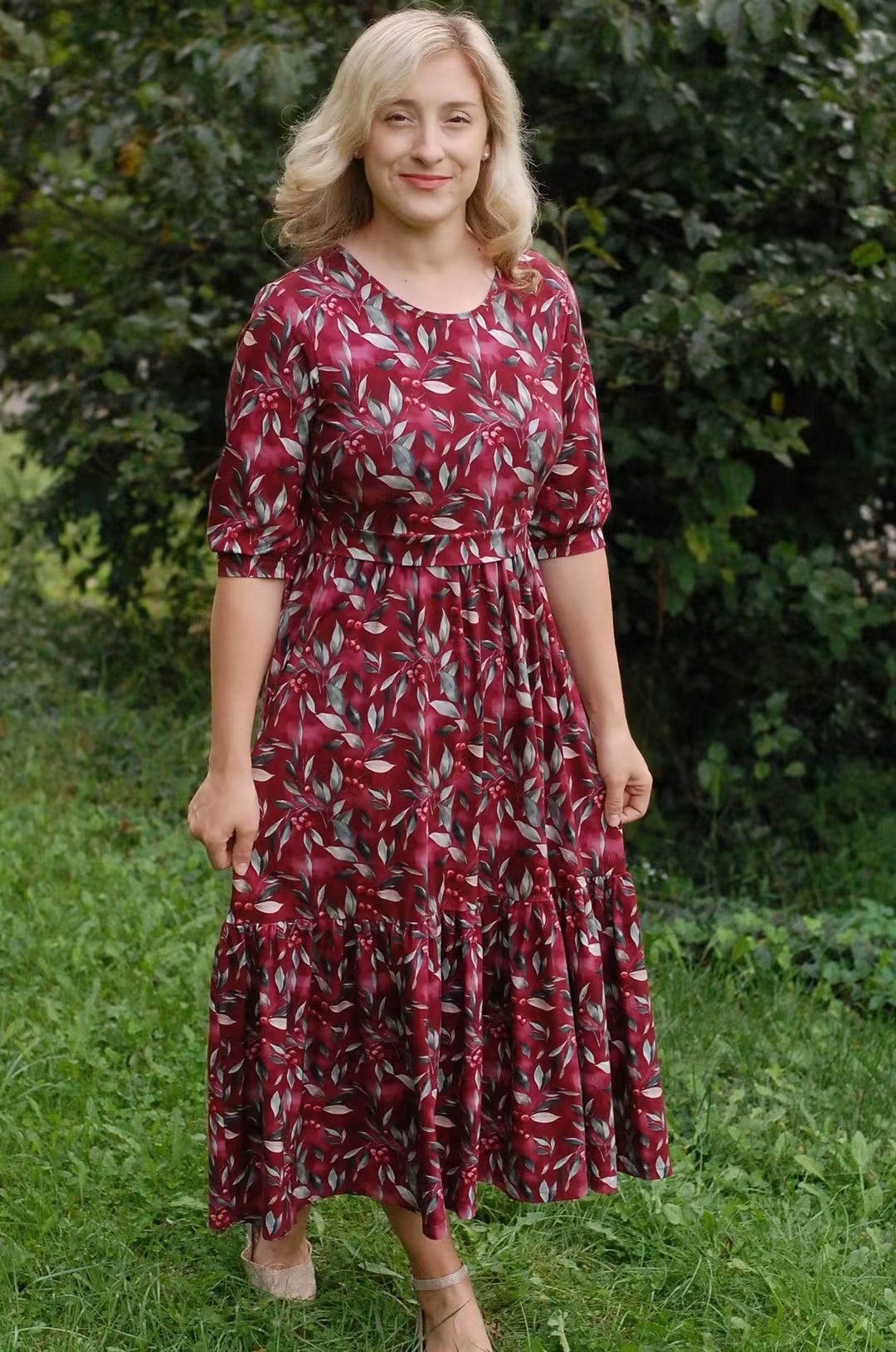 Pre-Order "Winterberry"  Cotton Homestead Ruffle Dress with 3/4 Removable Bow Sleeves