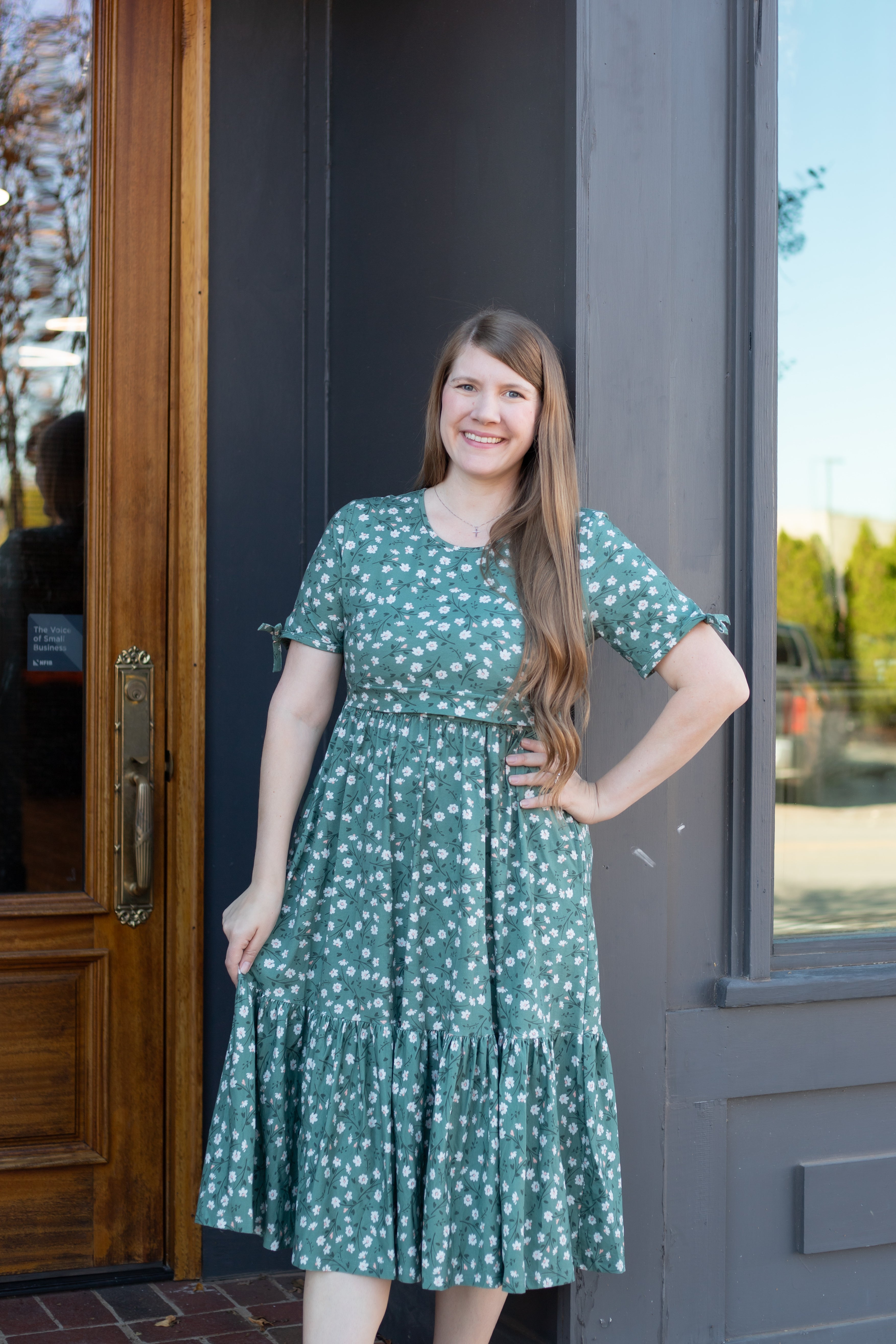 Daisy Blooms Cotton Tiered Midi Dress