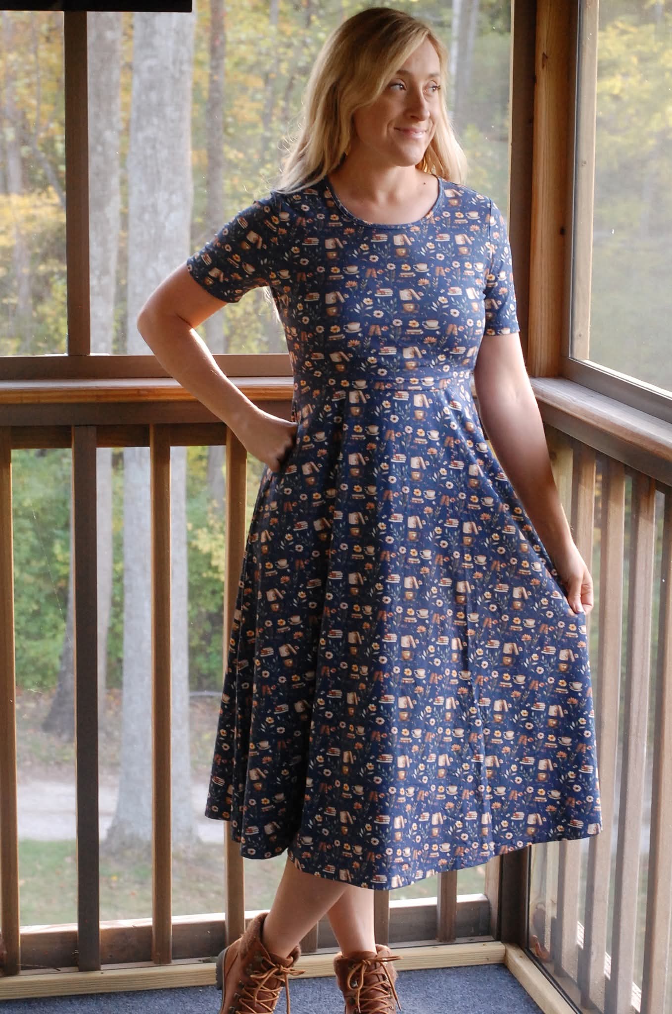 "Novella" Books Print Cotton Twirl Dress