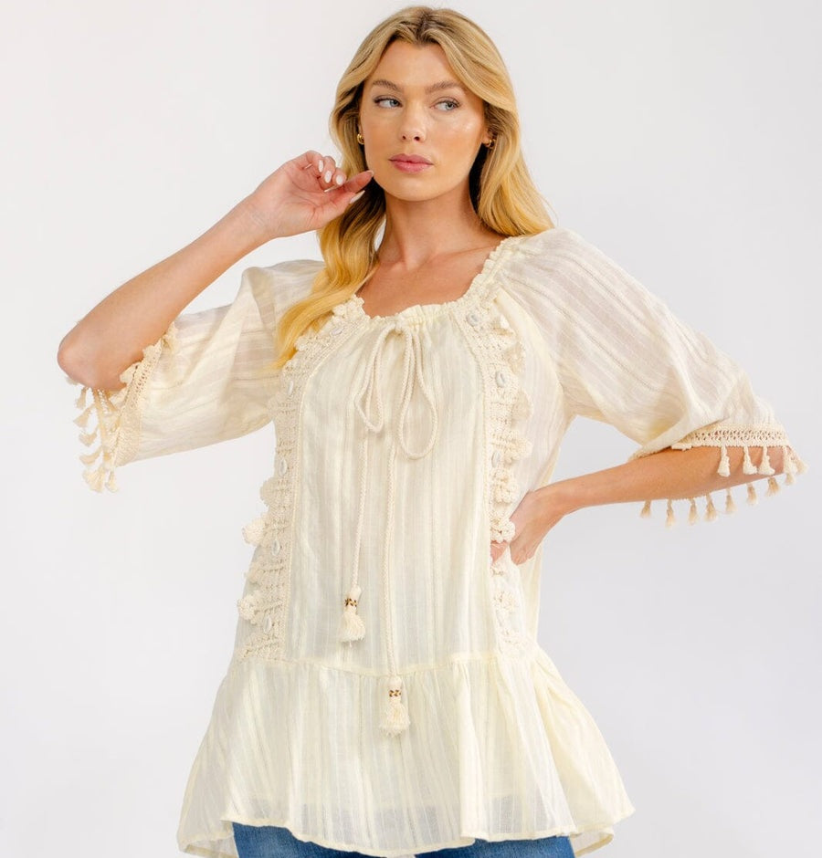 Boho Beach Vibes 100% Cotton Top in Cream