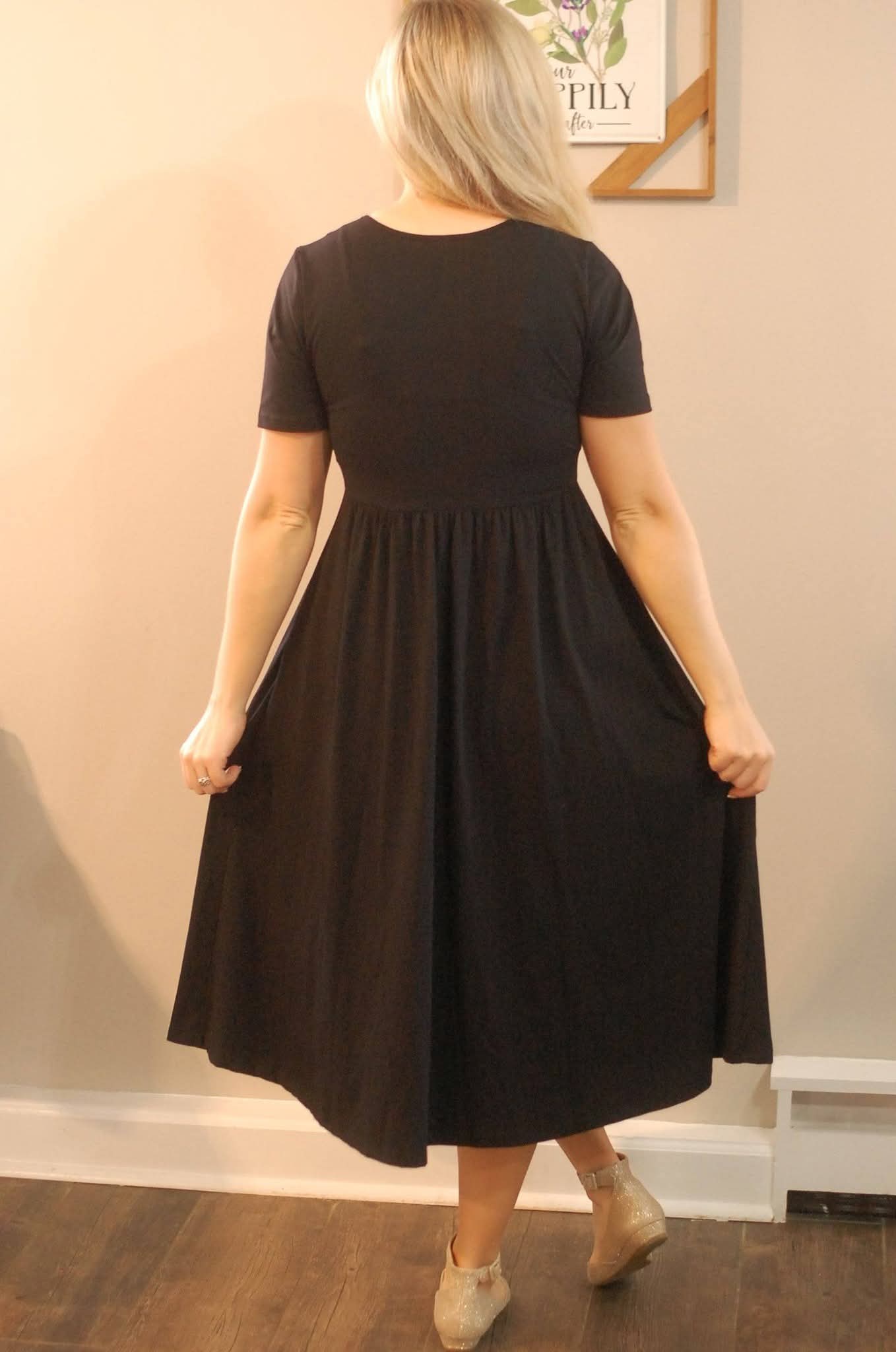 "Amy" Little Black Nursing-Friendly Cotton Dress with Sweetheart Neckline