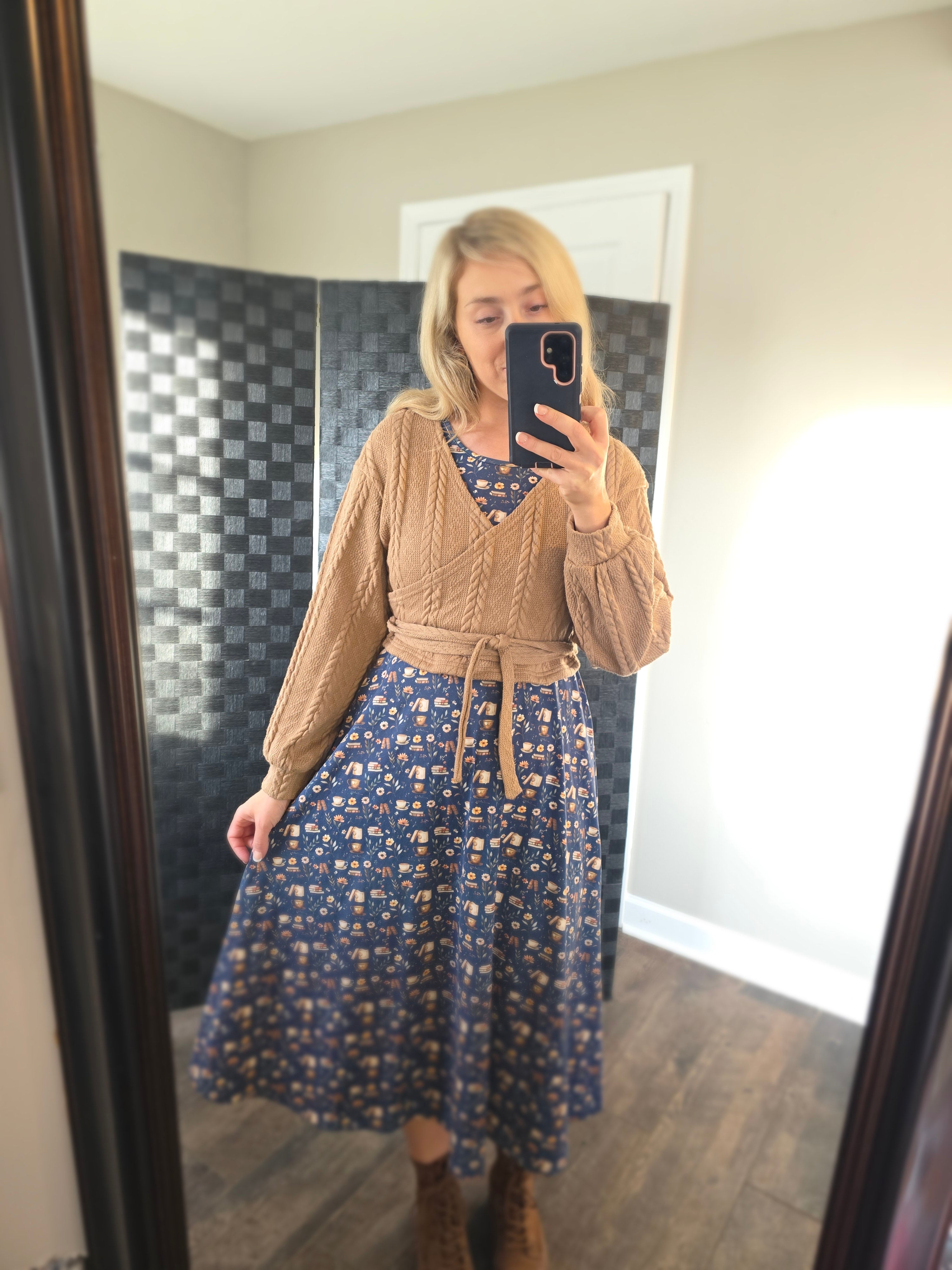 "Novella" Books Print Cotton Twirl Dress