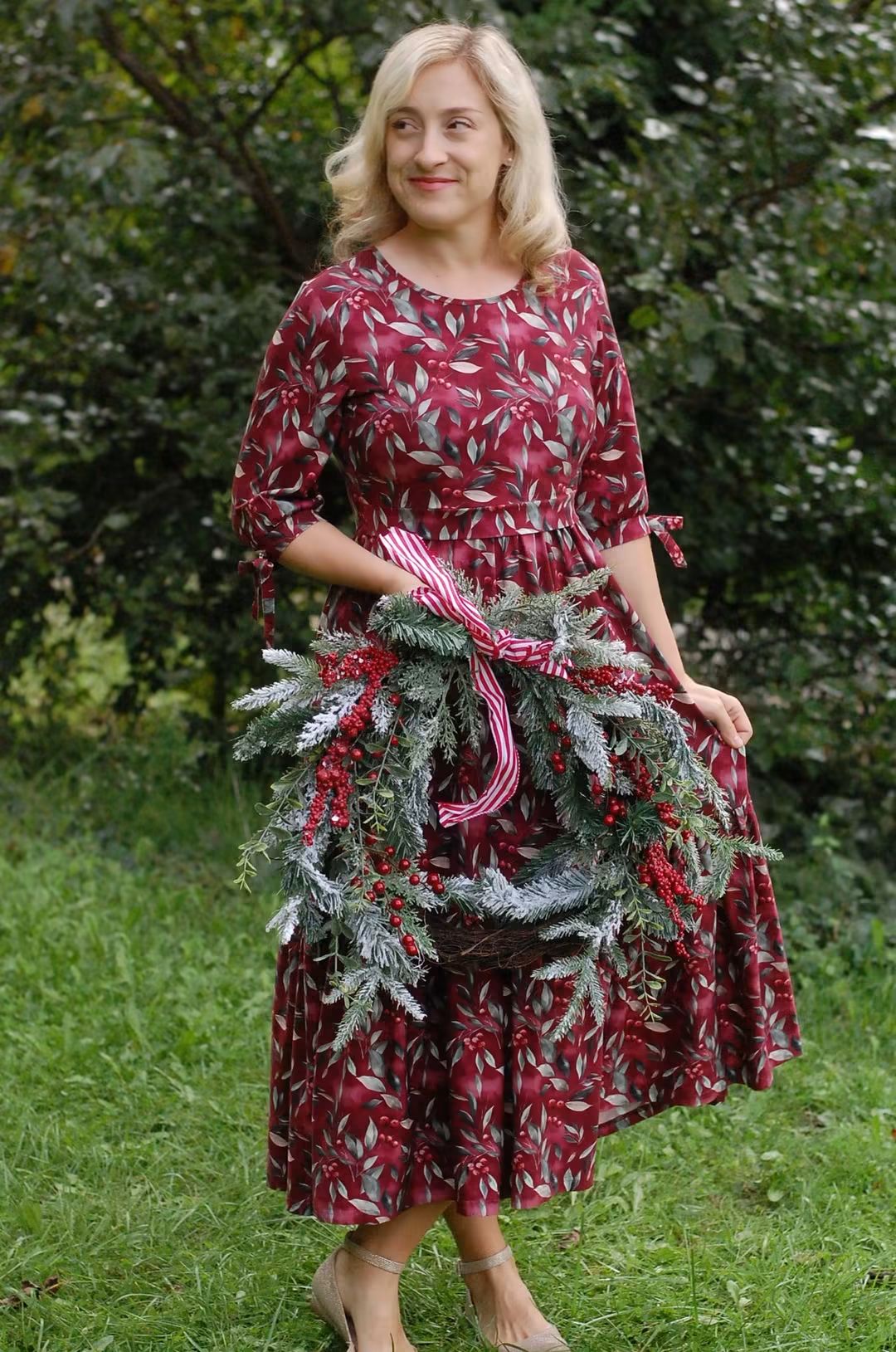 Pre-Order "Winterberry"  Cotton Homestead Ruffle Dress with 3/4 Removable Bow Sleeves