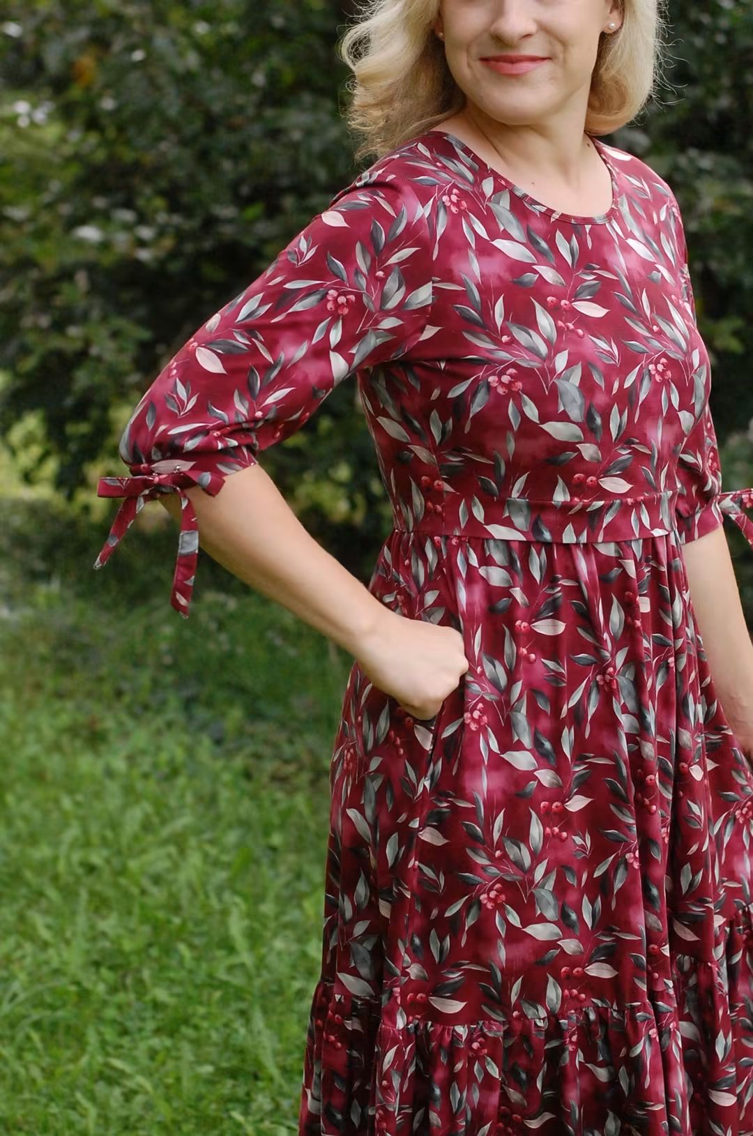 Pre-Order "Winterberry"  Cotton Homestead Ruffle Dress with 3/4 Removable Bow Sleeves