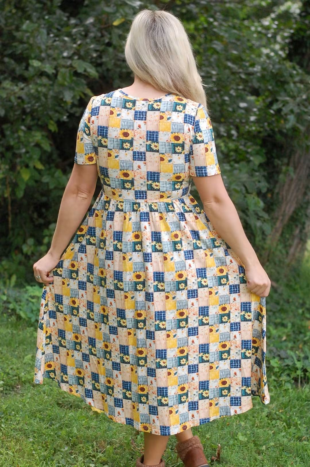 Pre-Order Sunflower Patchwork Cotton Everyday Midi Dress