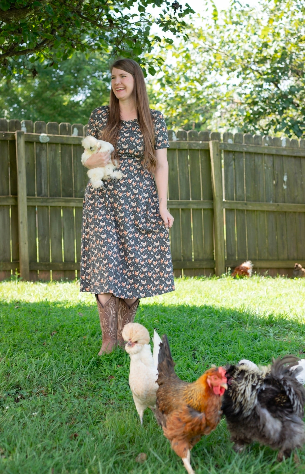 Pre-Order "Farmyard Bevy"  Cotton Twirl Midi Dress