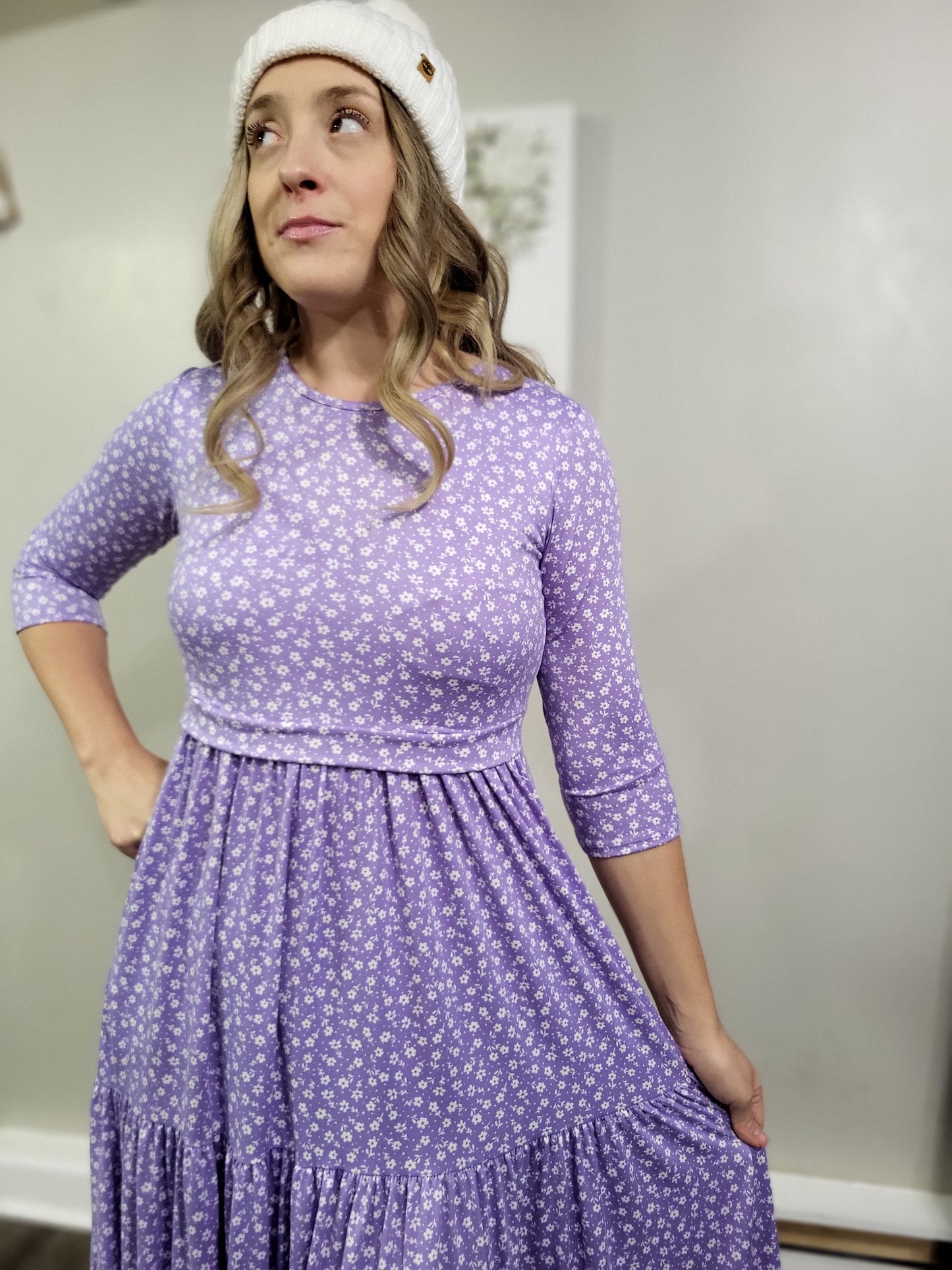 Lavender Blossoms Tiered Nursing & Maternity Friendly Dress