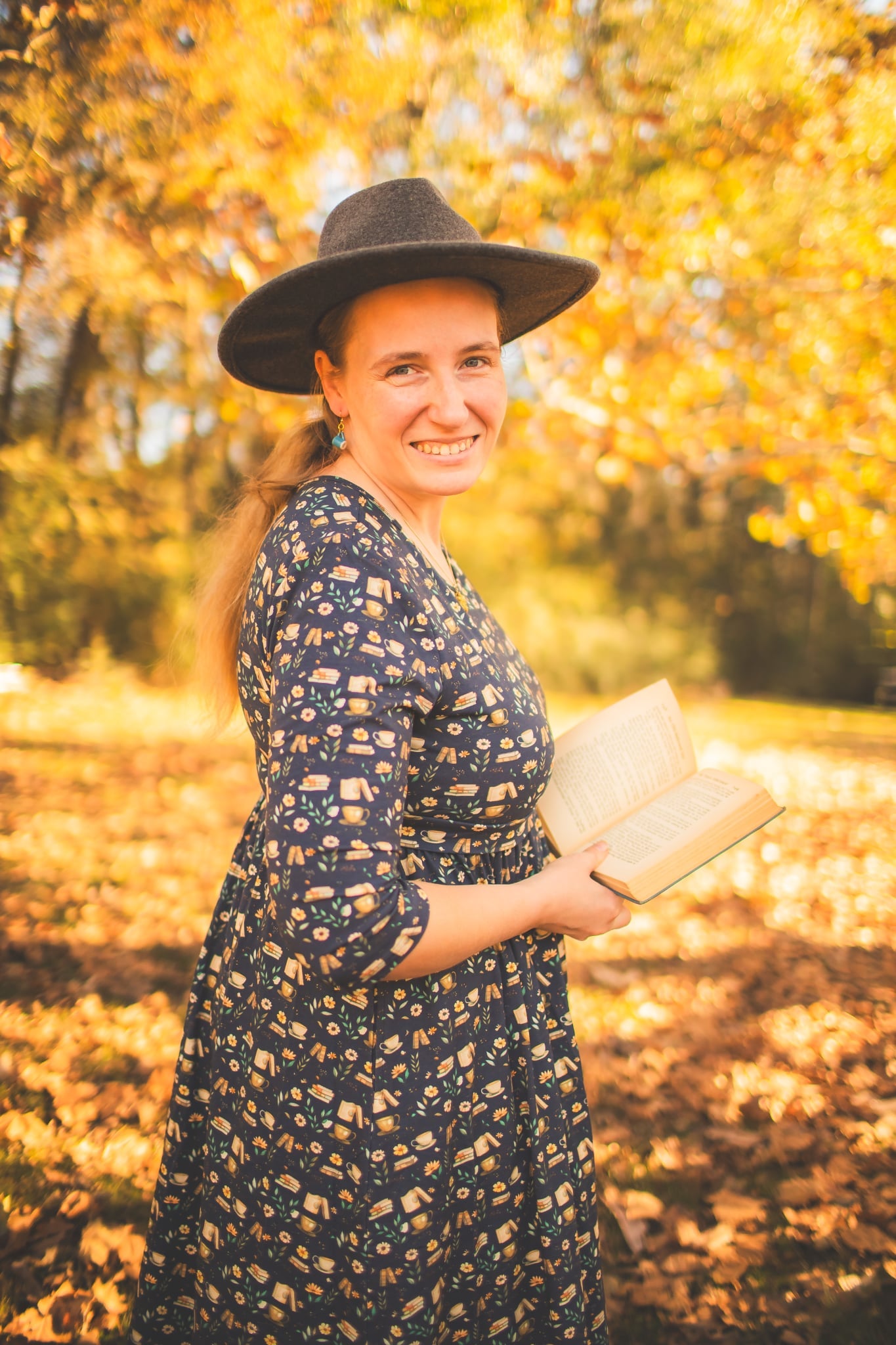 Blue Cotton "Novella" Book Print Homestead Nursing Friendly Dress