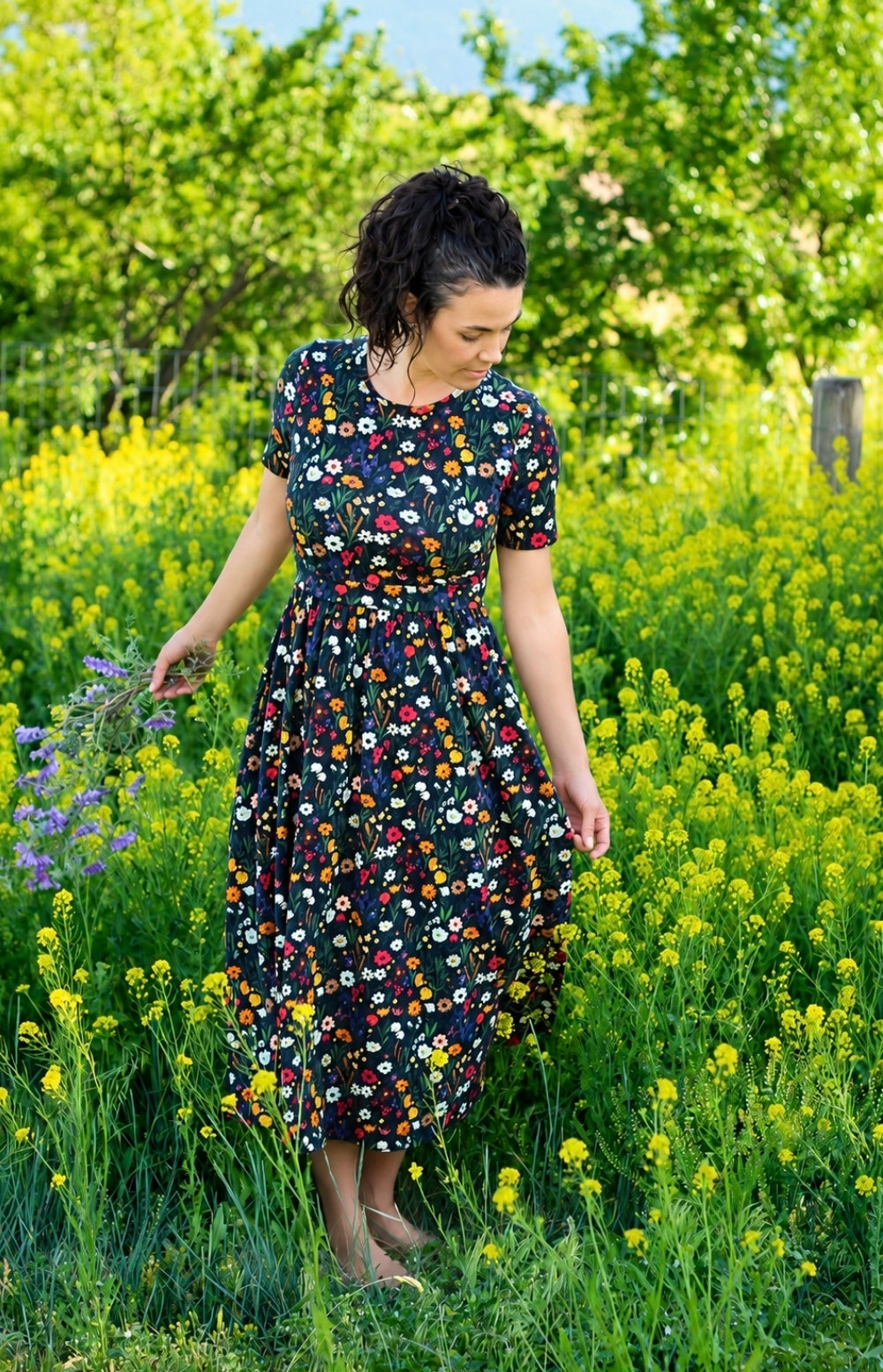 Pre-order "Midnight Wildflower"  Cotton Homestead Midi Dress