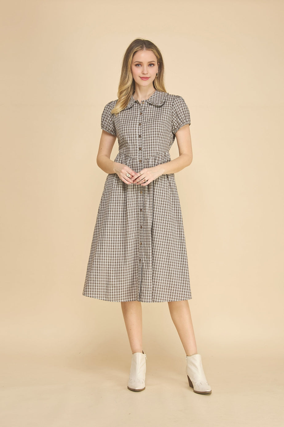 Pre-Order Navy Gingham Dress with Buttons