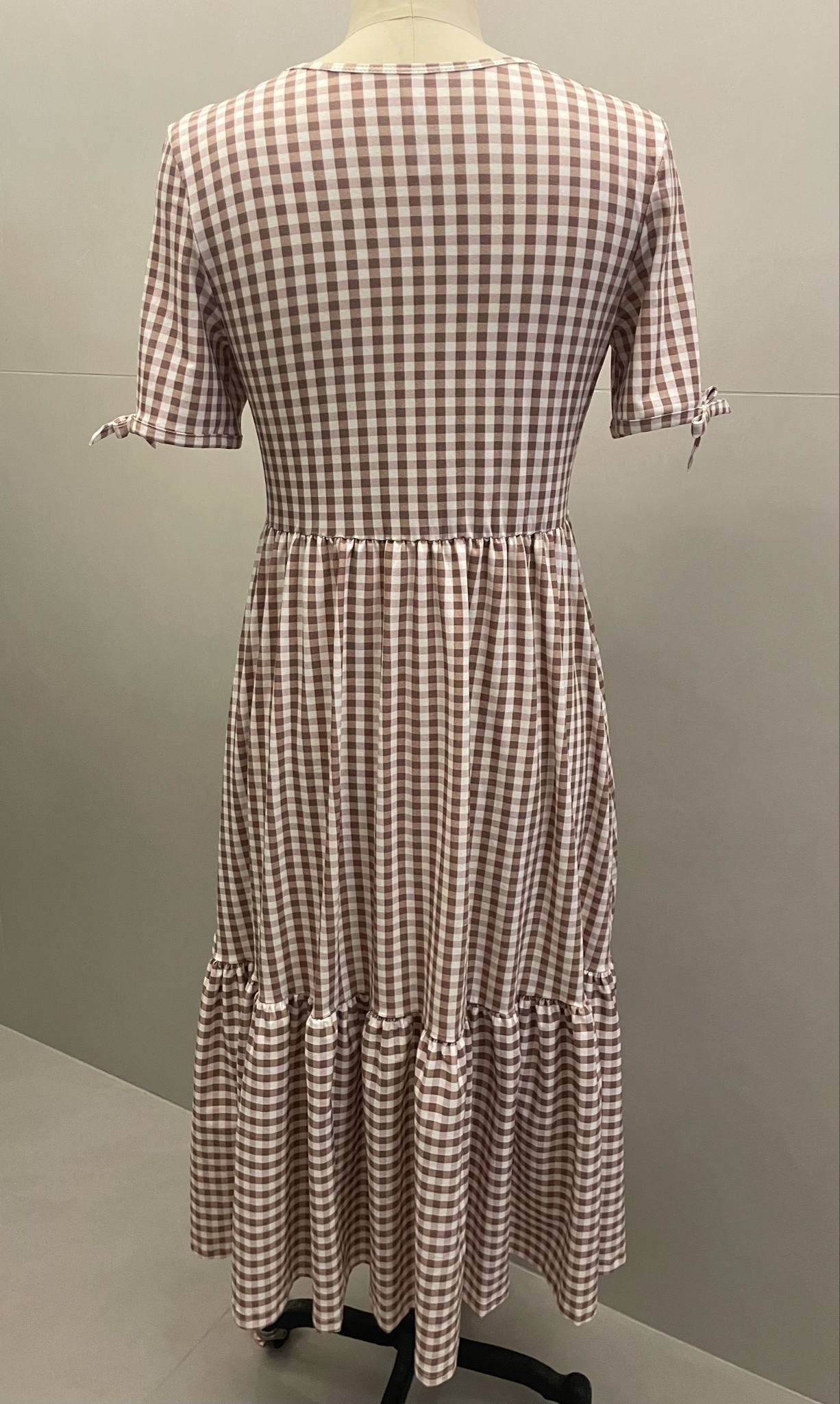 Pre-Order Brown Gingham Tiered Midi Dress