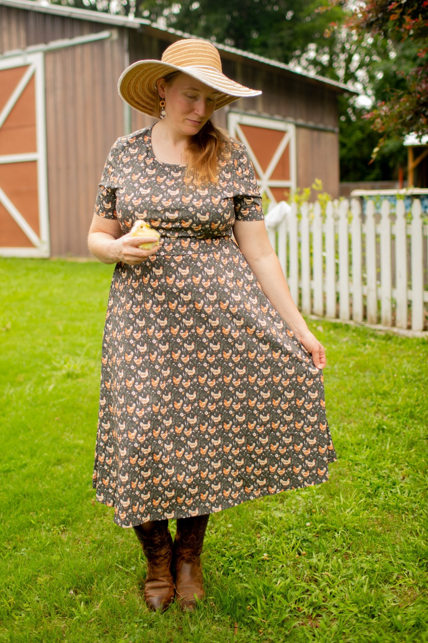 Pre-Order "Farmyard Bevy"  Cotton Twirl Midi Dress