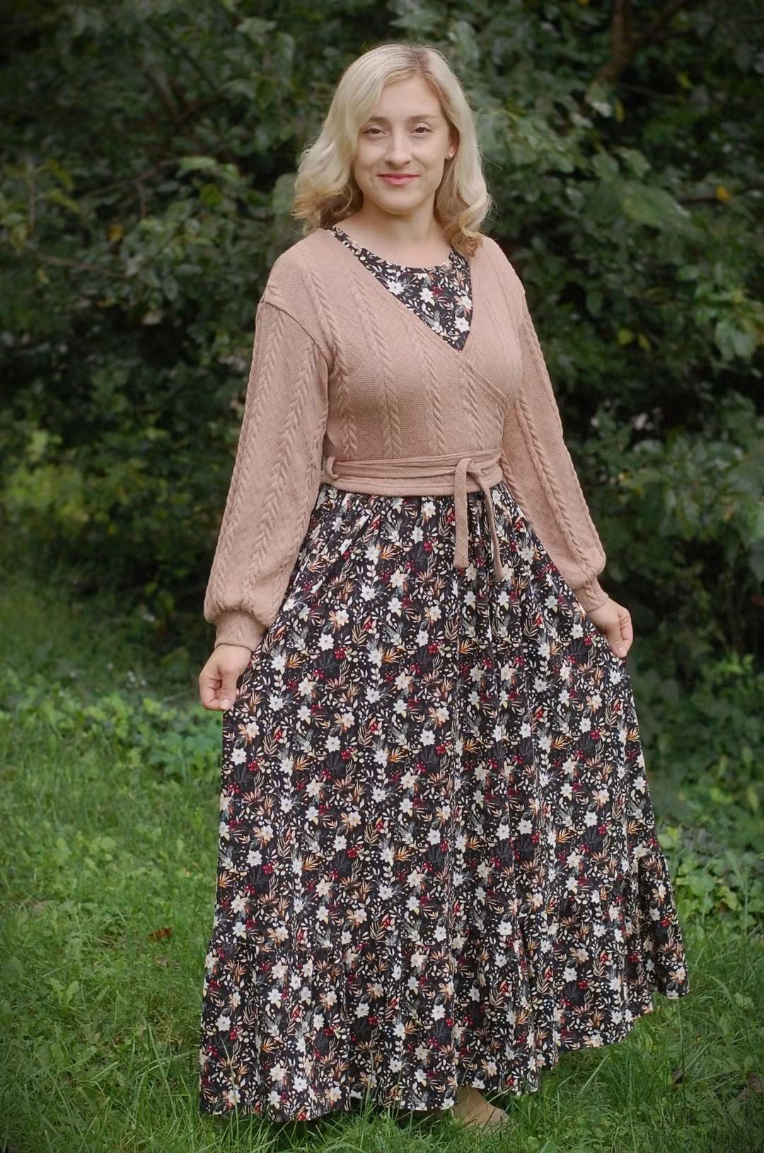 Pre-Order "Festive Flora"  Cotton Maxi Dress with Natural Waist Bodice