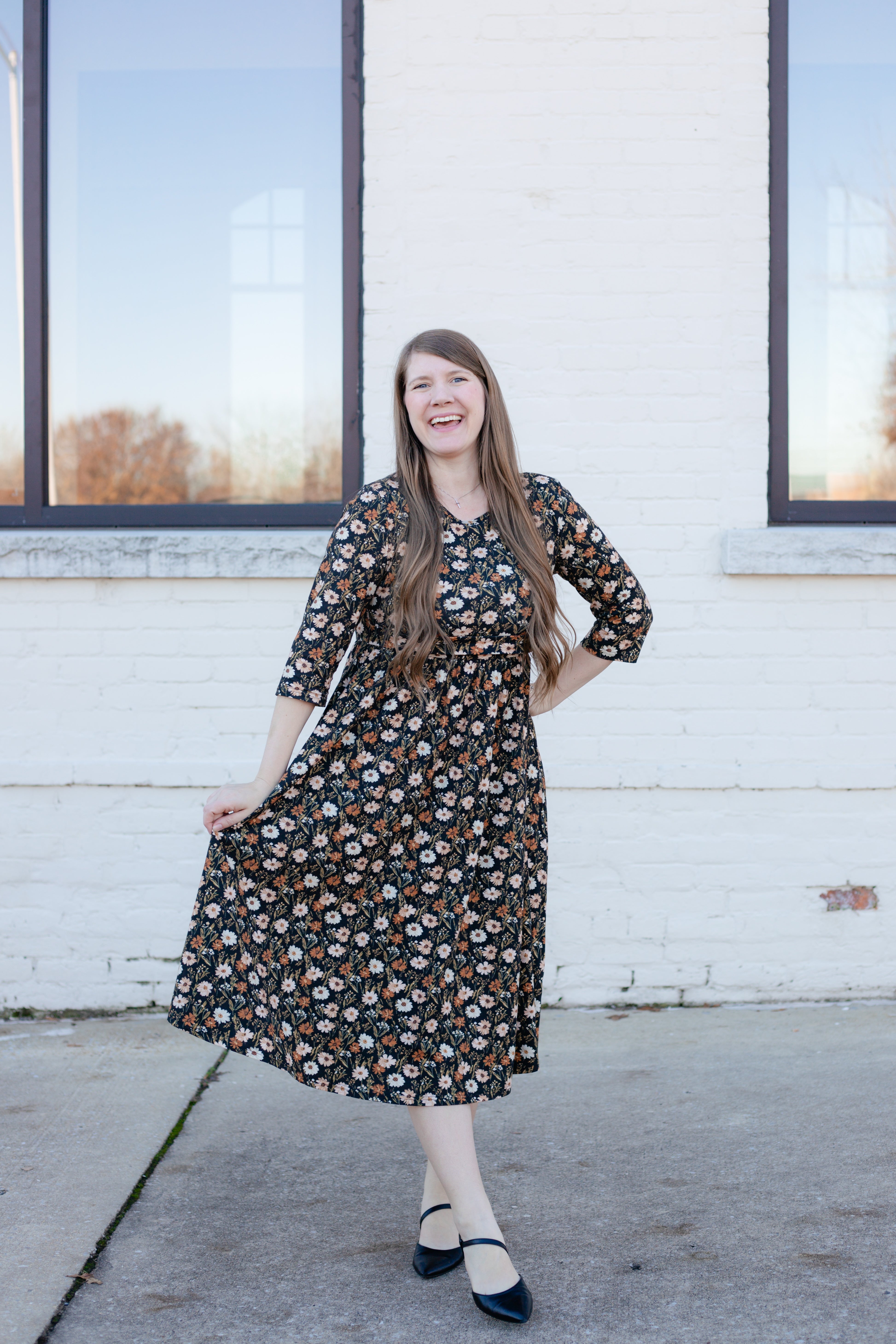 Autumn Blooms Cotton Homestead Midi Dress