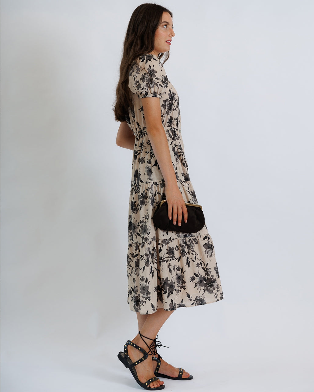 100% Cotton Black & Beige Floral Dress