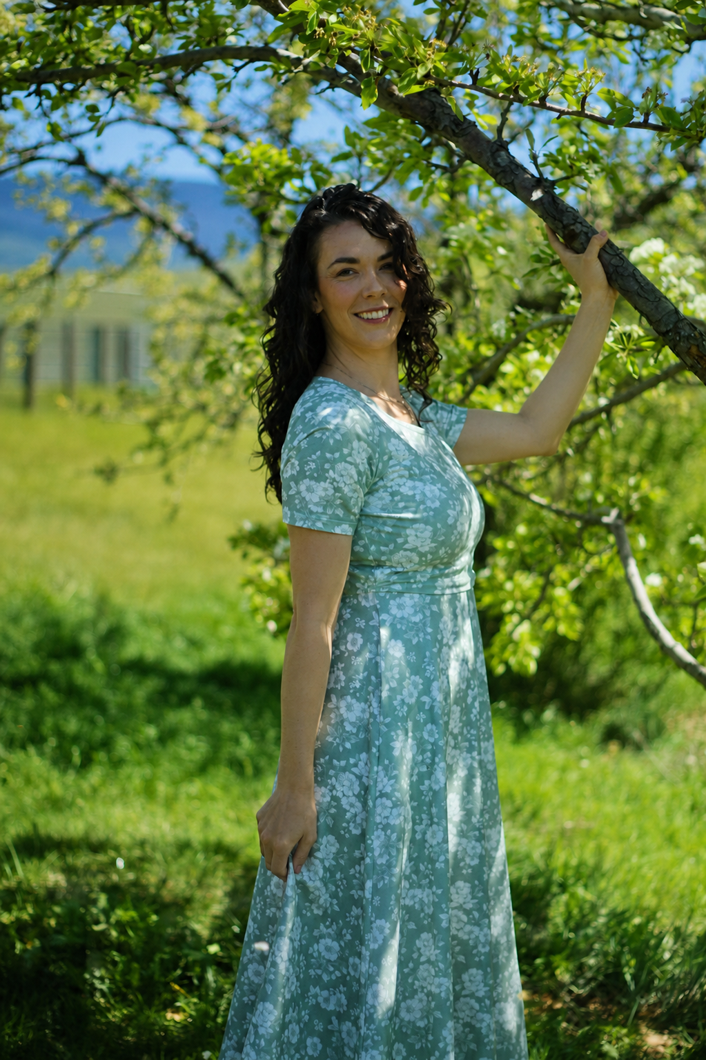 Sage Blossom Cotton Twirl Dress