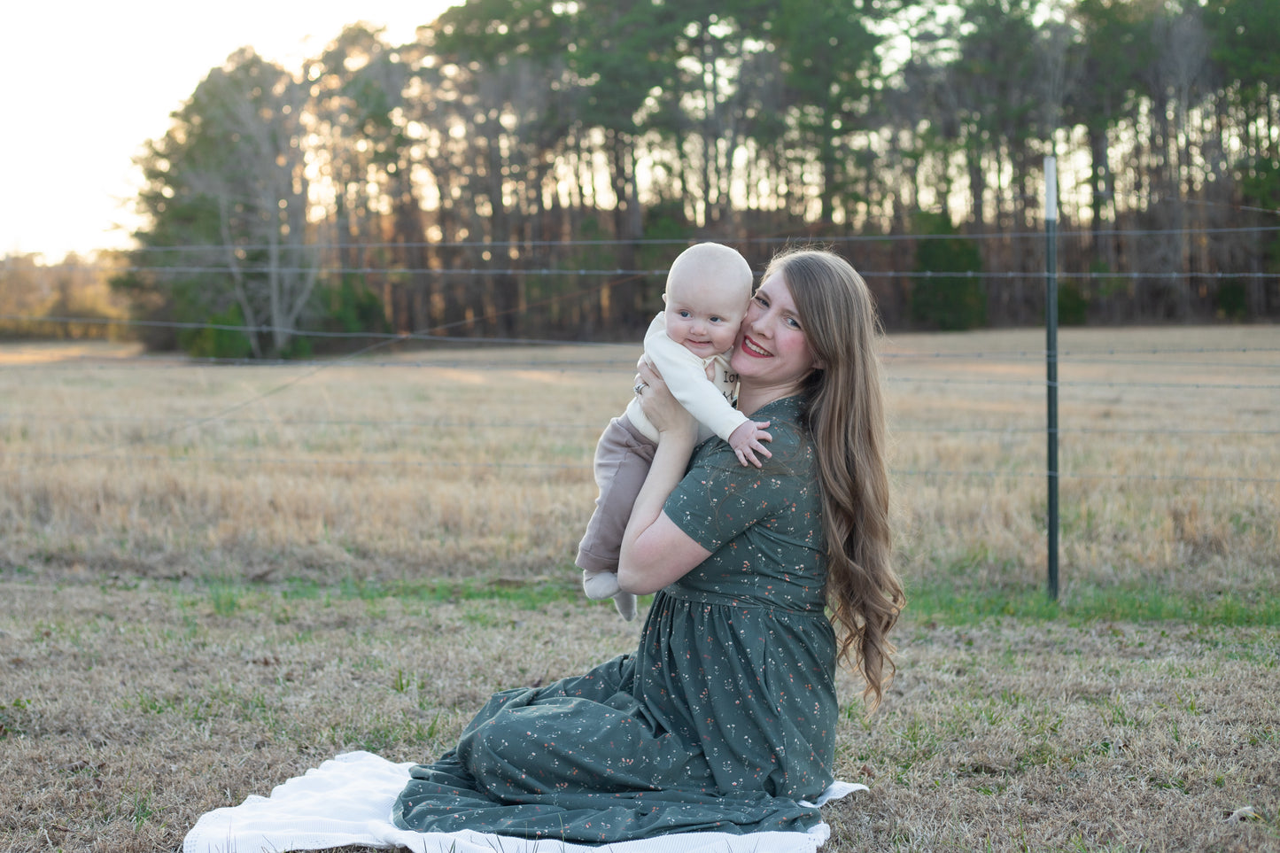 Forest Blooms Cotton MAXI Dress with Natural Waist Bodice