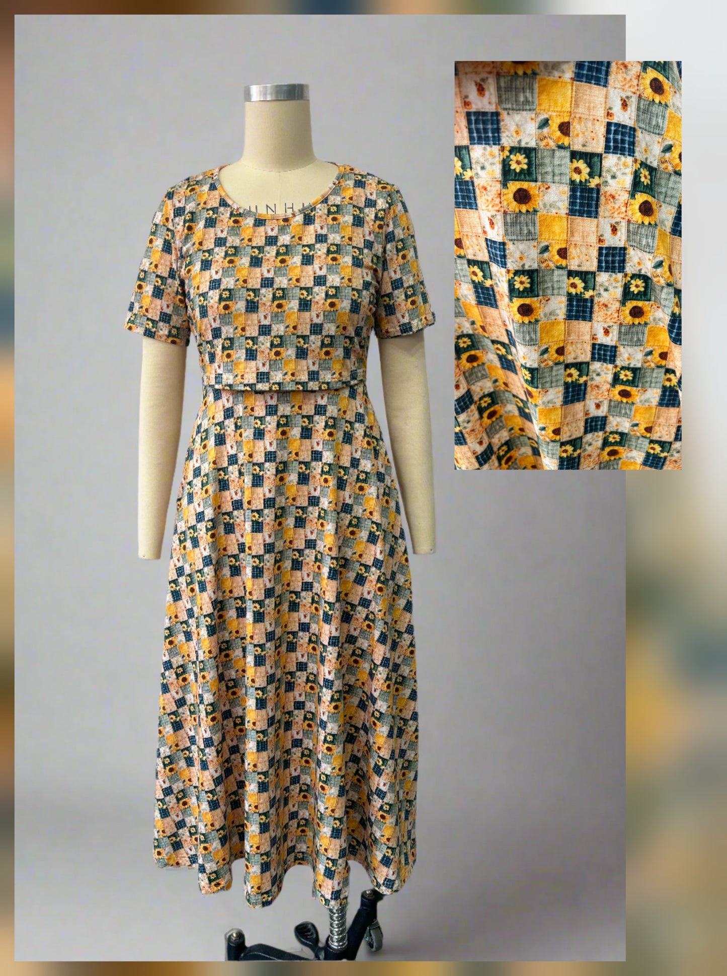 Pre-Order Cotton Sunflower Patchwork Nursing Friendly Twirl Dress