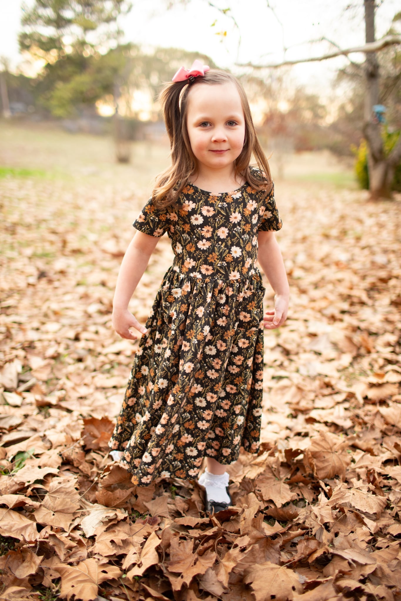 Girls Autumn Blooms Front Pocket Dress