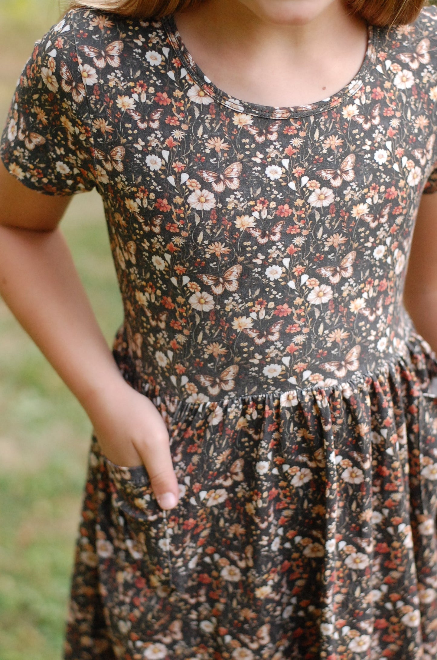 Girls Butterfly Garden Front Pocket Dress
