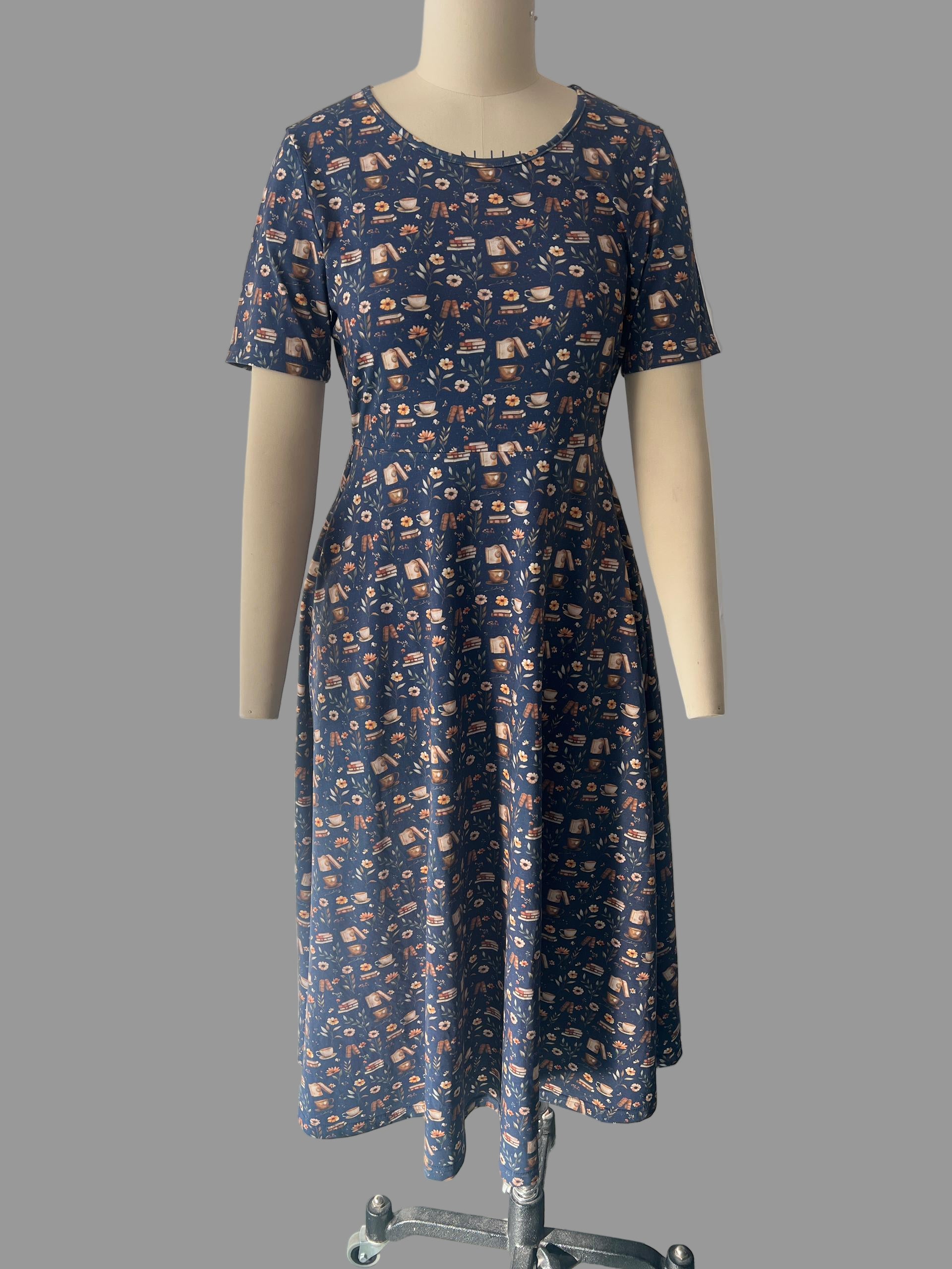 "Novella" Books Print Cotton Twirl Dress