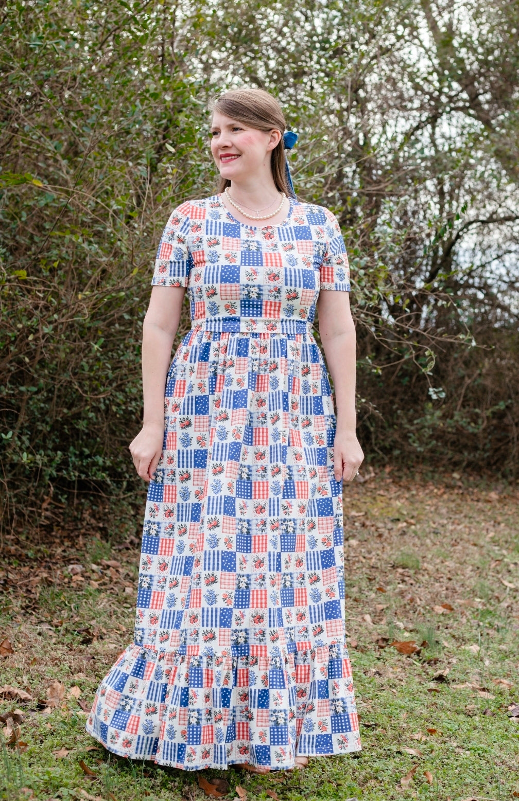 Patriotic Patchwork Prairie Style Cotton Maxi Dress with Natural Waist – The Dress Lady
