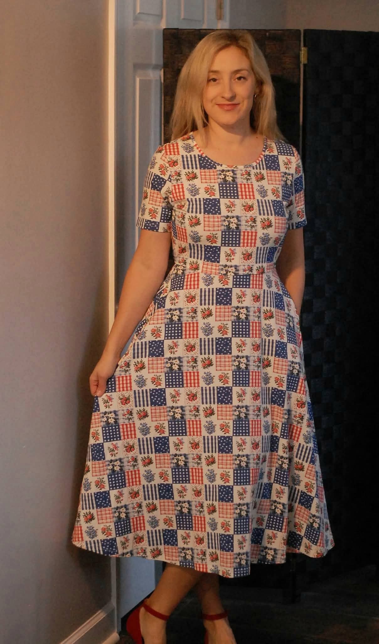 Patriotic Patchwork Cotton Twirl Dress Nursing Friendly