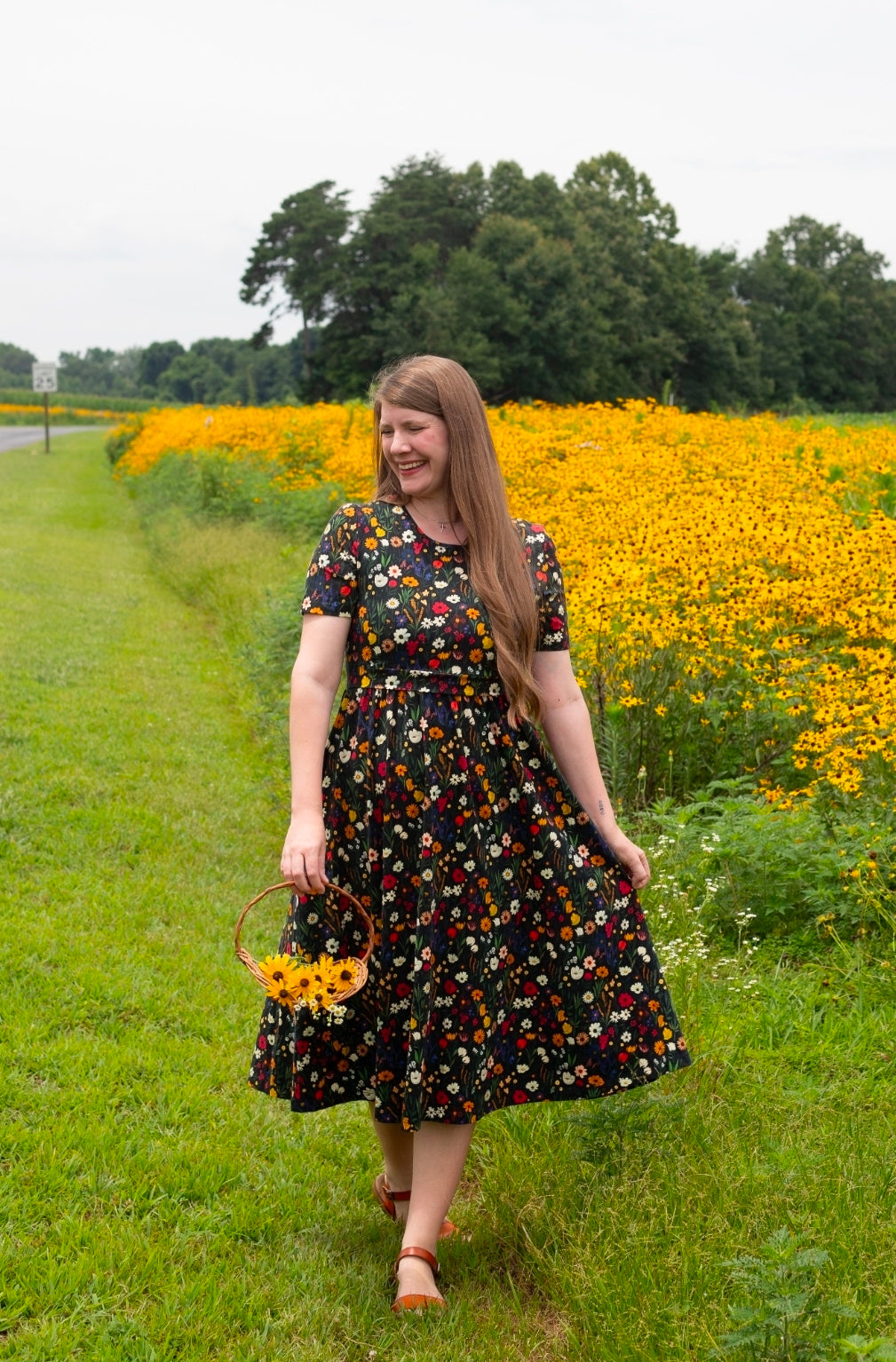 Pre-order "Midnight Wildflower"  Cotton Homestead Midi Dress