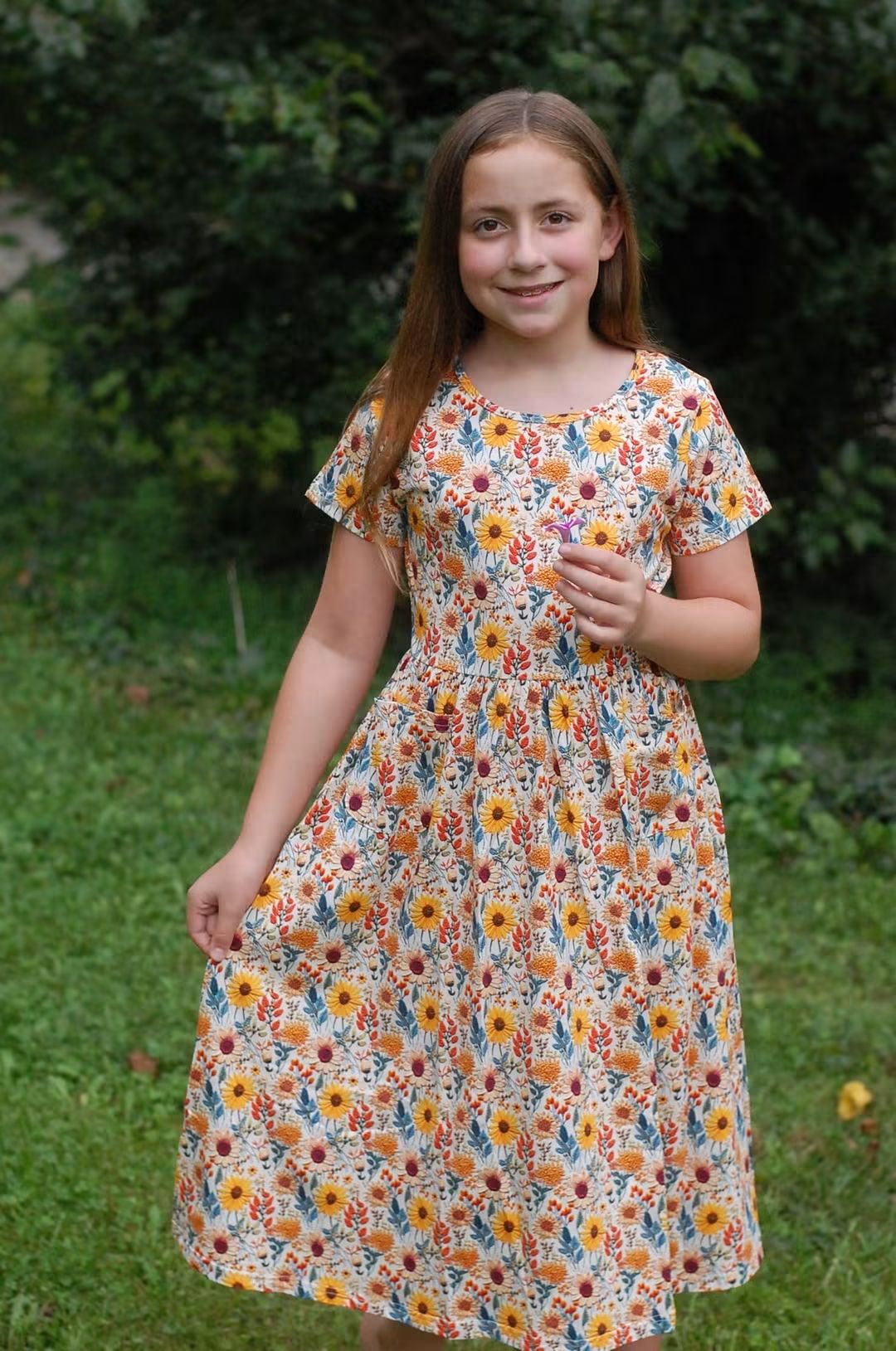 Pre-order Girls Sunflower Floral Cotton Tiered Dress