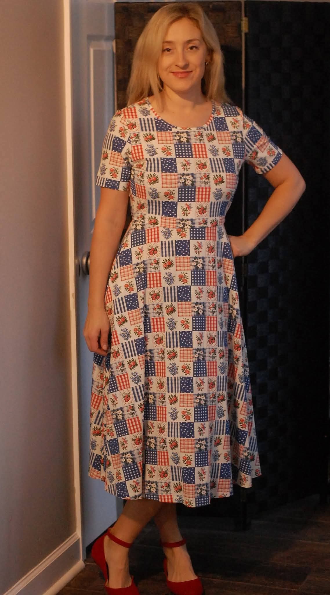 Patriotic Patchwork Cotton Twirl Dress Nursing Friendly