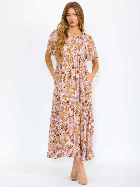 Blush Floral Tiered Maxi Dress