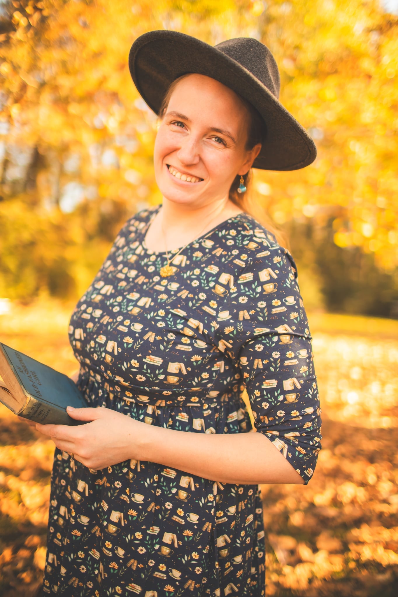 Blue Cotton "Novella" Book Print Homestead Nursing Friendly Dress