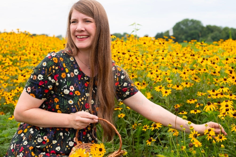 Pre-order "Midnight Wildflower"  Cotton Homestead Midi Dress
