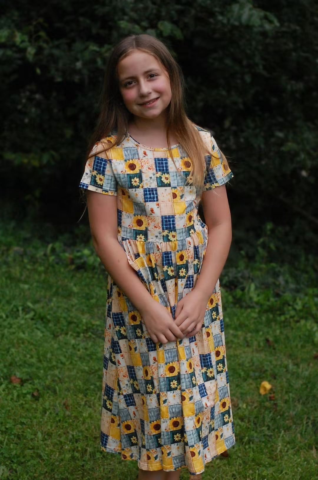 Pre-order Girls Sunflower Patchwork Cotton Tiered Dress