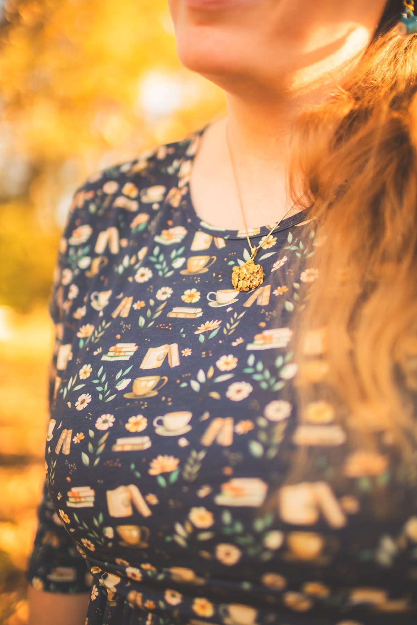 Blue Cotton "Novella" Book Print Homestead Nursing Friendly Dress