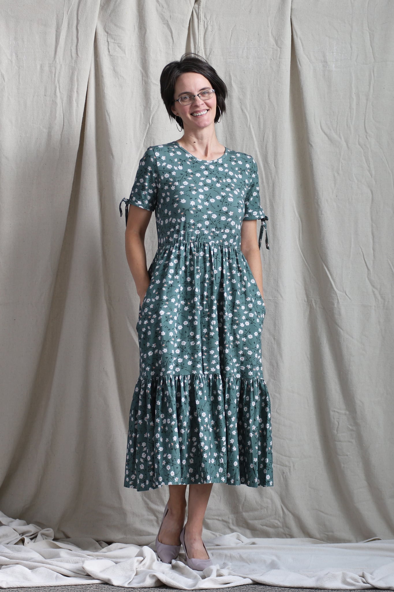 Daisy Blooms Cotton Tiered Midi Dress