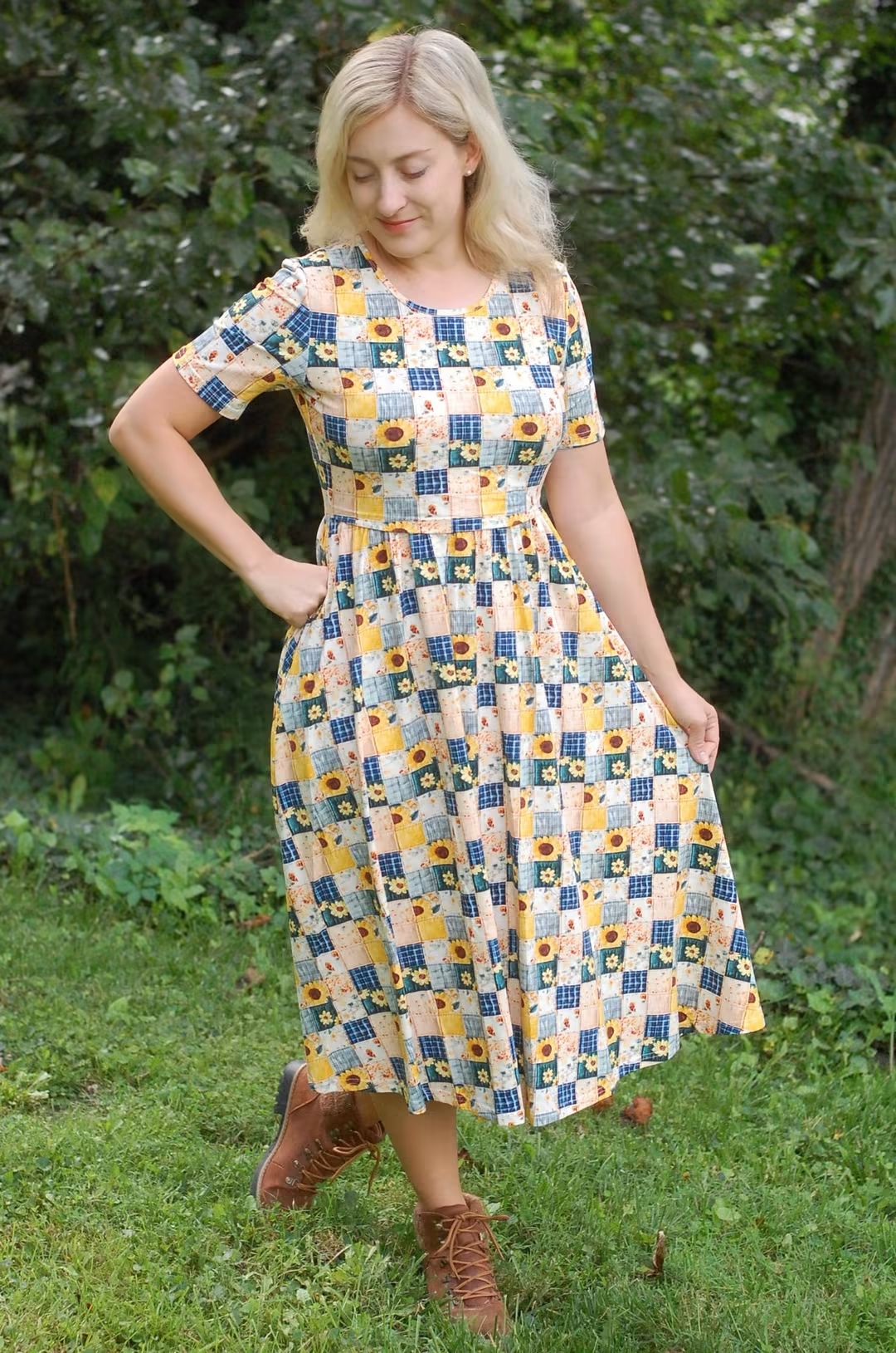 Pre-Order Sunflower Patchwork Cotton Everyday Midi Dress