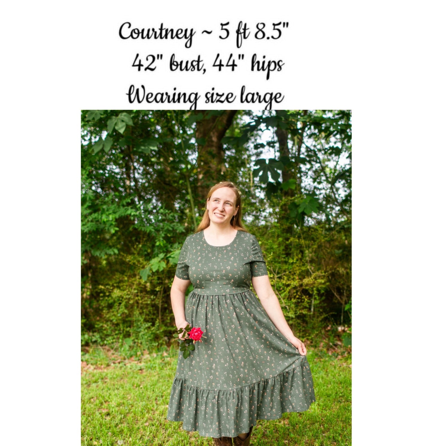 Forest Blooms Cotton Tiered Midi Dress with Natural Waist Bodice