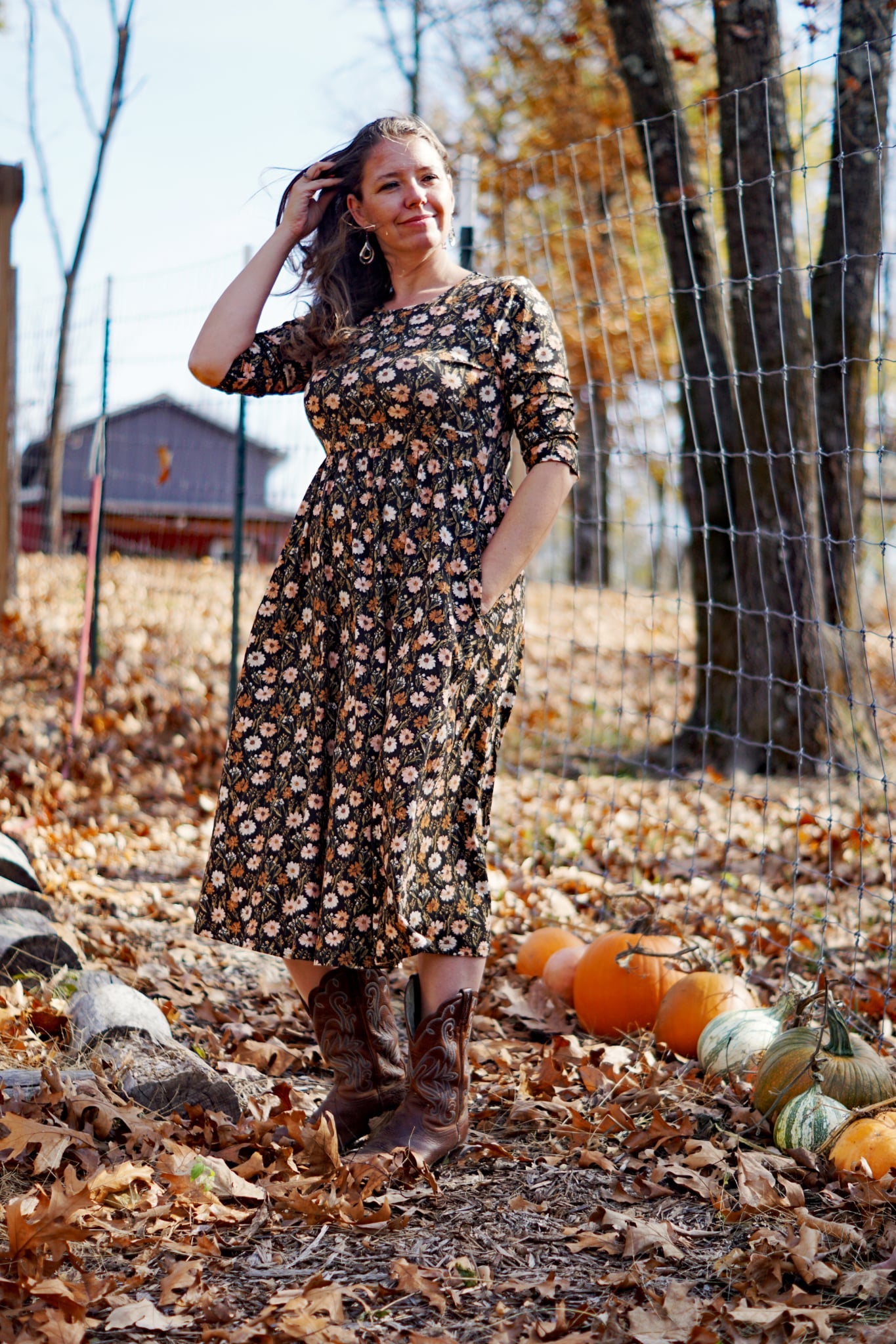 Autumn Blooms Cotton Homestead Midi Dress