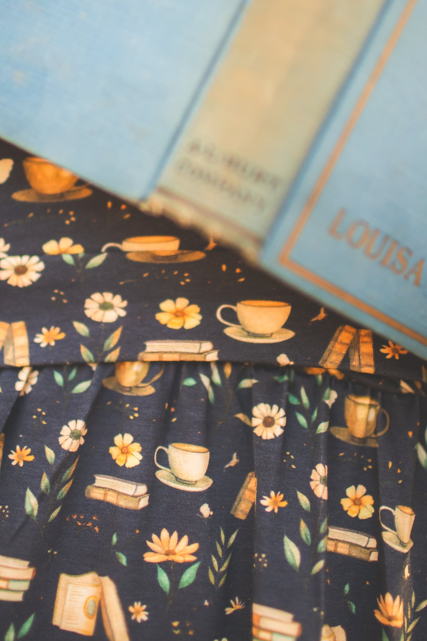 Blue Cotton "Novella" Book Print Homestead Nursing Friendly Dress