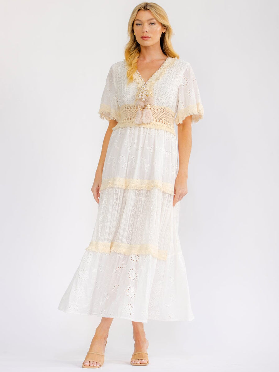 Boho Beach Vibes 100% Cotton Dress in White