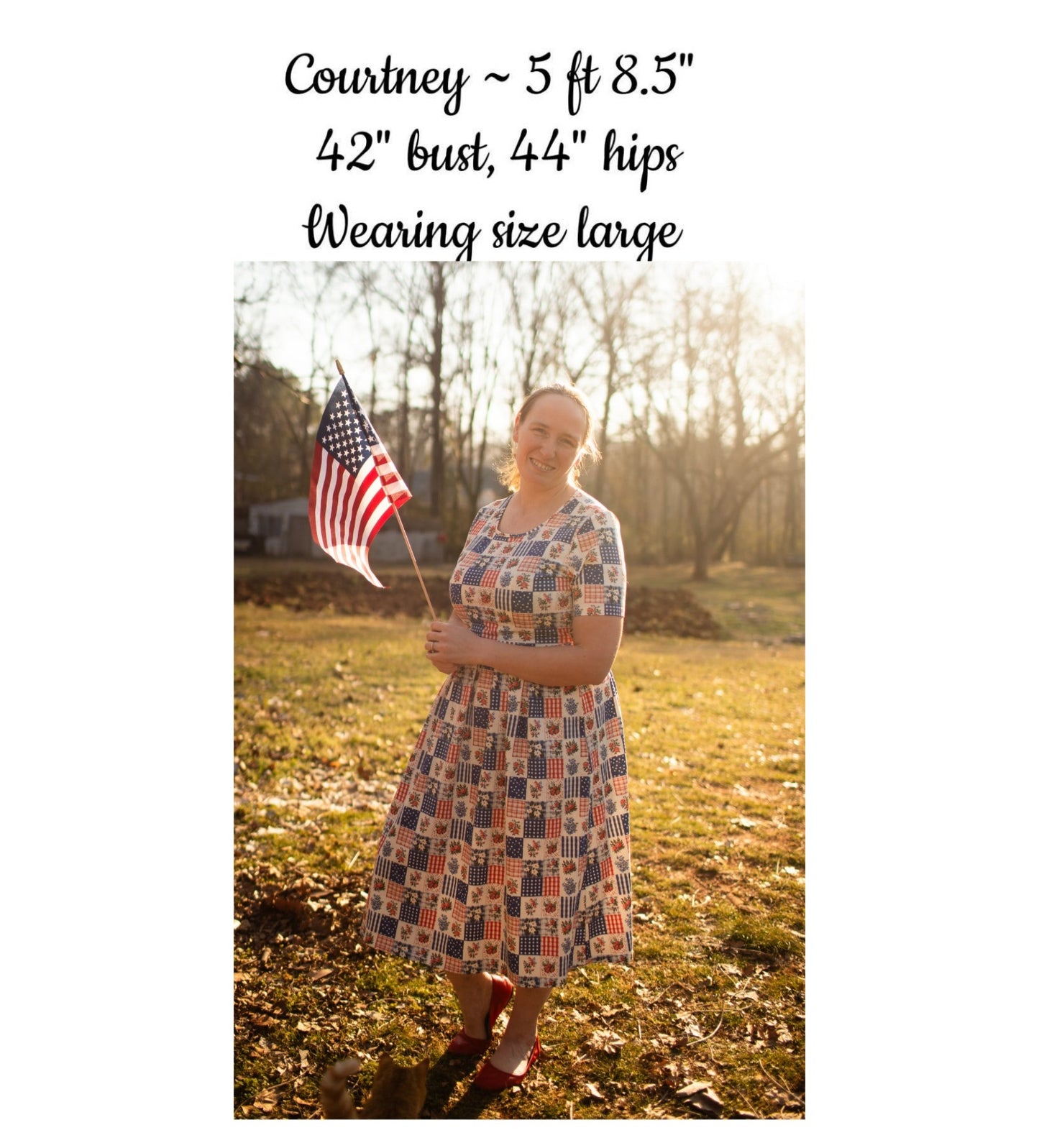 Patriotic Patchwork Prairie Style Nursing-Friendly Cotton Midi Dress with Natural Waist Bodice Nursing Friendly