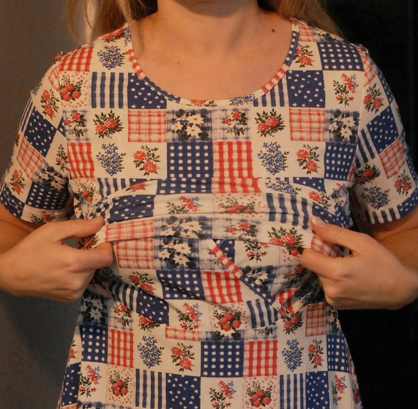 Patriotic Patchwork Cotton Twirl Dress Nursing Friendly