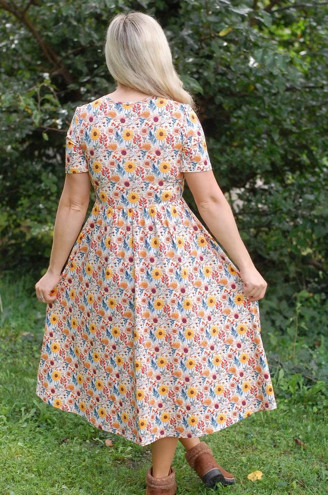 Pre-Order Sunflower Floral Cotton Everyday Midi Dress